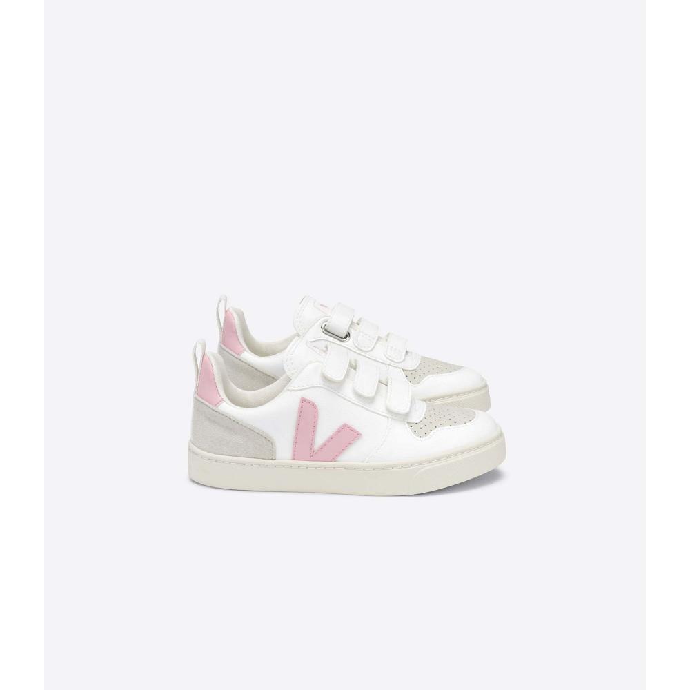 White/Pink Kids\' Veja V-10 STRAPS CWL Shoes | AU 801KOR